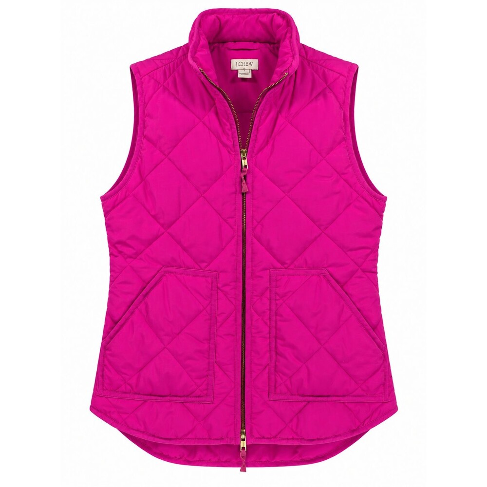 J Crew Women Pink Puffer Jacket Argyle Sleeveless Zip Polyester Size XS